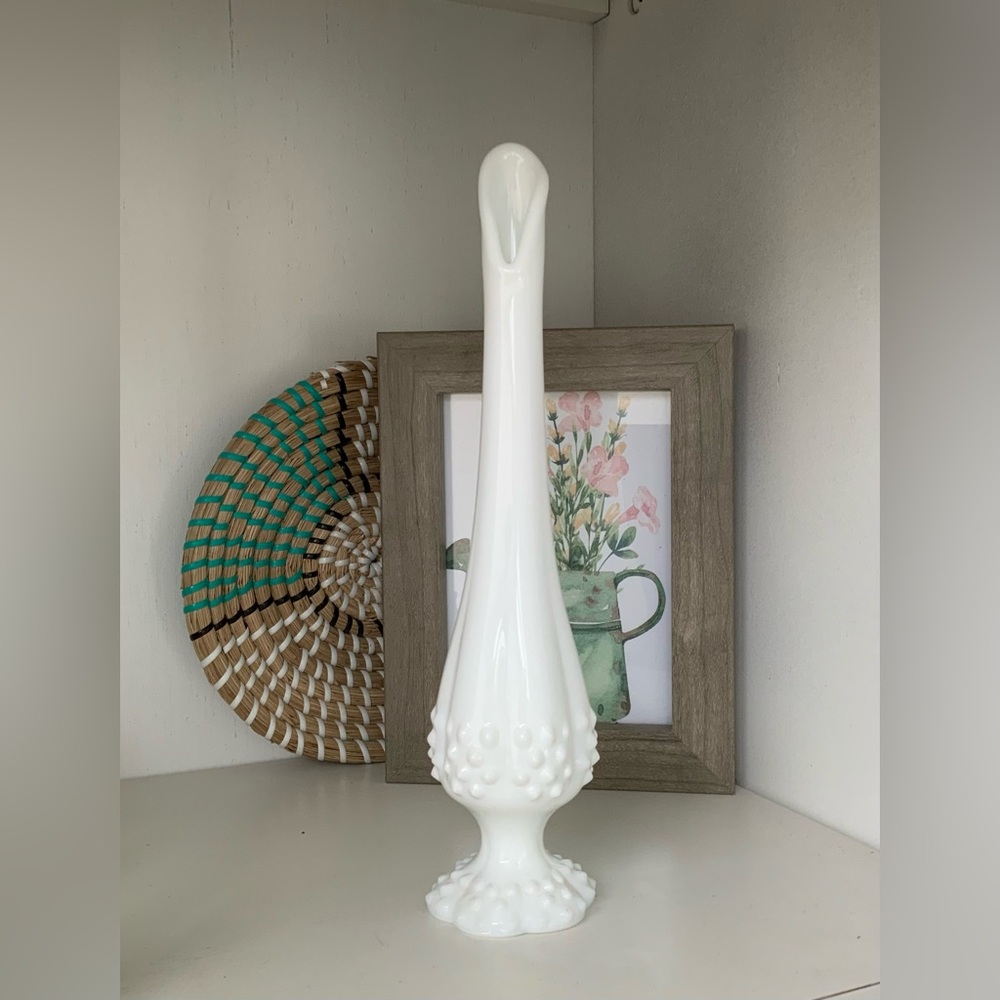 Fenton Hobnail Milk Glass  Bud Vase 9” MCM